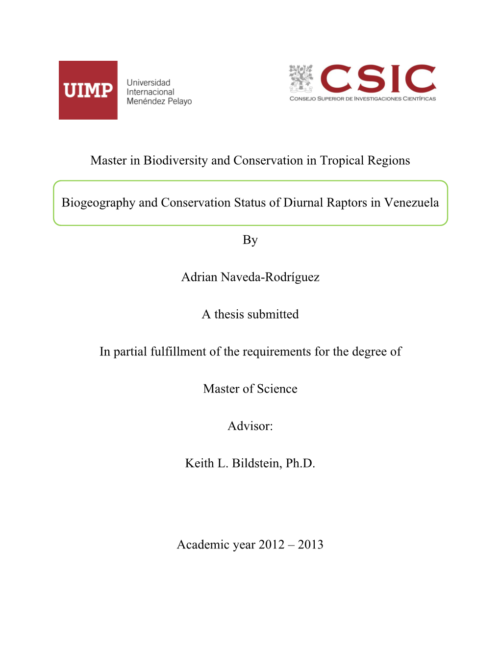 Master in Biodiversity and Conservation in Tropical Regions