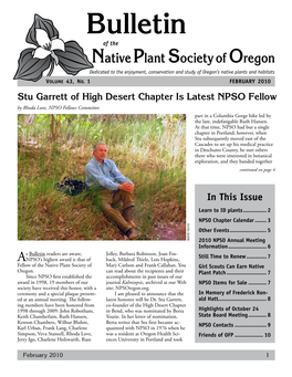 Bulletin of the Native Plant Society of Oregon Dedicated to the Enjoyment, Conservation and Study of Oregon’S Native Plants and Habitats Volume 43, No