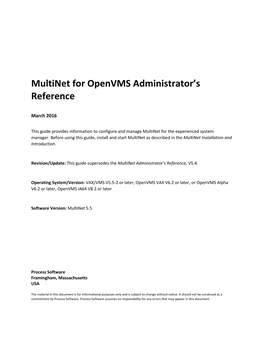 Multinet for Openvms Administrator's Reference