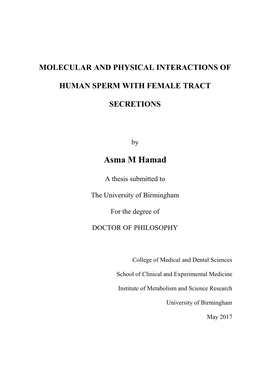 Molecular and Physical Interactions of Human Sperm with Female