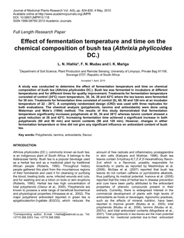 Effect of Fermentation Time and Temperature On