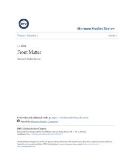 Front Matter Mormon Studies Review