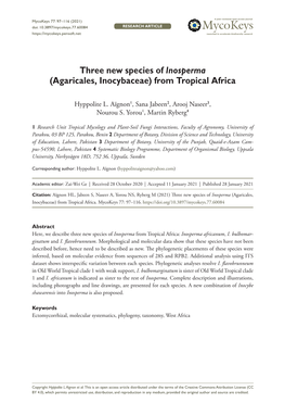 Three New Species of Inosperma (Agaricales, Inocybaceae) from Tropical Africa