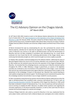 The ICJ Advisory Opinion on the Chagos Islands 14Th March 2019