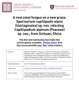 A New Smut Fungus on a New Grass: Sporisorium Capillipedii-Alpini (Ustilaginales) Sp