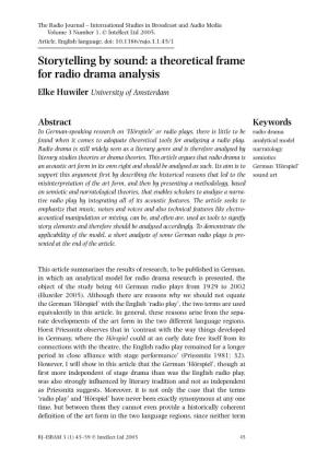 Storytelling by Sound: a Theoretical Frame for Radio Drama Analysis