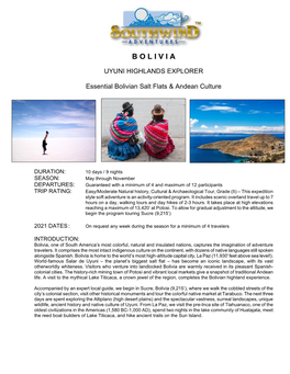 Bolivian Salt Flats & Andean Culture