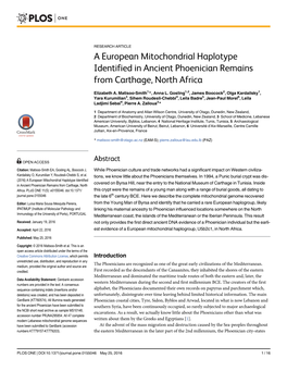 A European Mitochondrial Haplotype Identified in Ancient Phoenician Remains from Carthage, North Africa