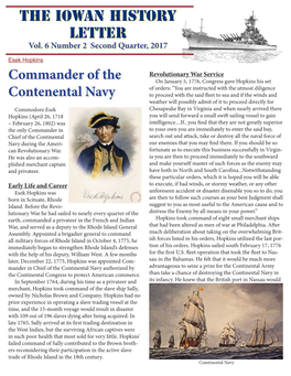 The Iowan History Letter Commander of the Contenental Navy