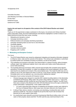 Inquiry Into and Report on All Aspects of the Conduct of the 2019 Federal Election and Matters Related Thereto Submission 77