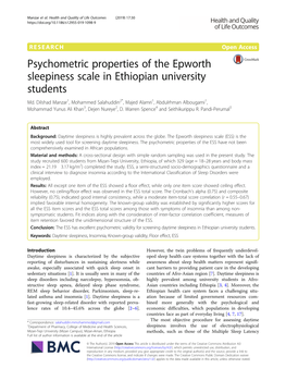 Psychometric Properties of the Epworth Sleepiness Scale in Ethiopian University Students Md