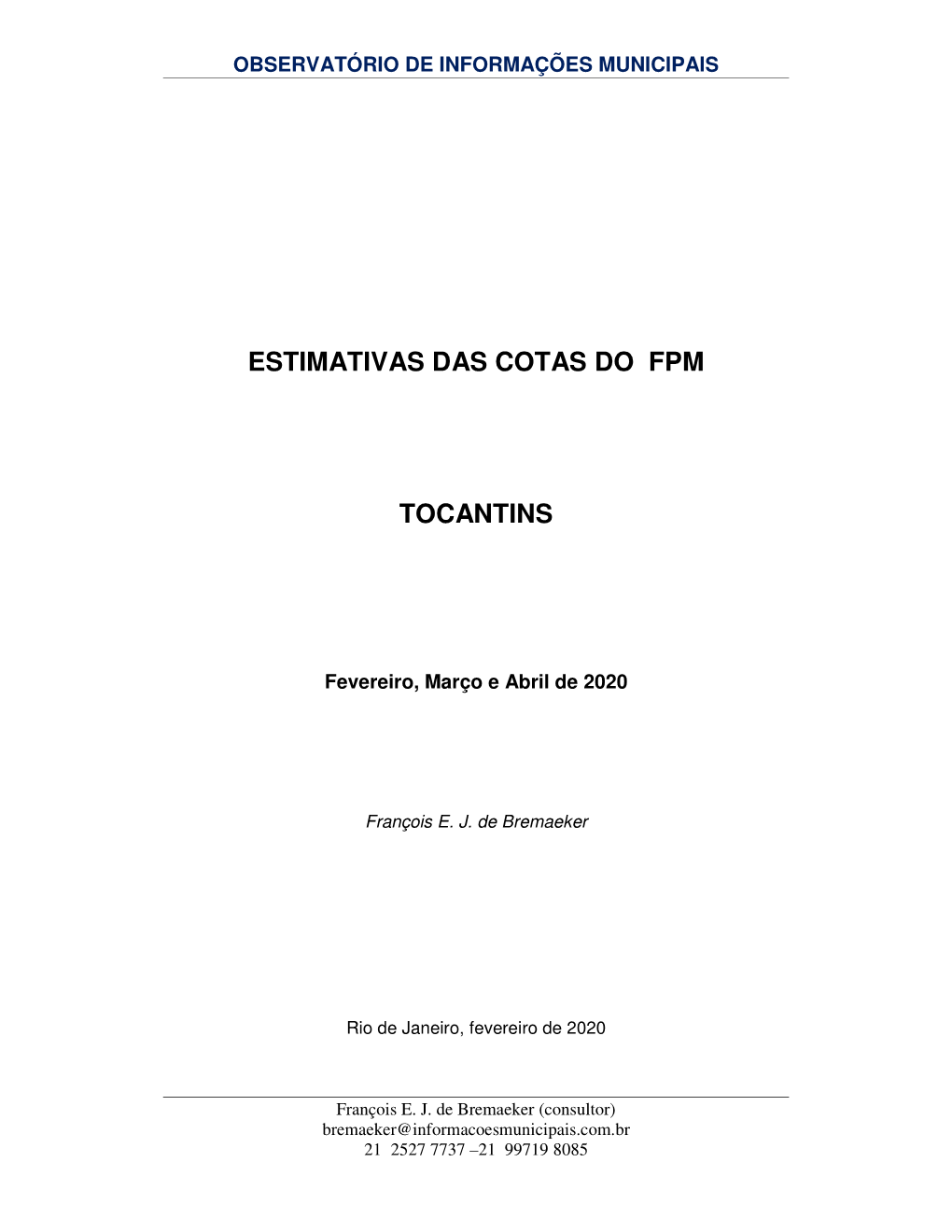 Estimativas Das Cotas Do Fpm Tocantins