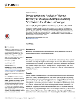 Investigation and Analysis of Genetic Diversity of Diospyros Germplasms Using Scot Molecular Markers in Guangxi