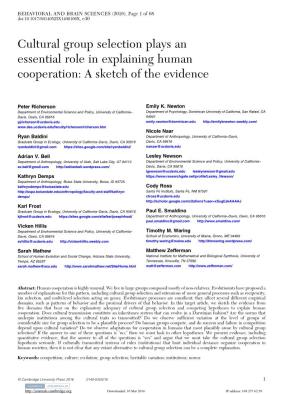 Cultural Group Selection Plays an Essential Role in Explaining Human Cooperation: a Sketch of the Evidence