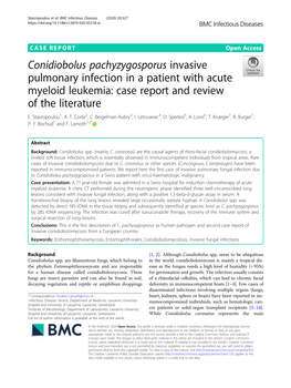 Conidiobolus Pachyzygosporus Invasive Pulmonary Infection in a Patient with Acute Myeloid Leukemia: Case Report and Review of the Literature E