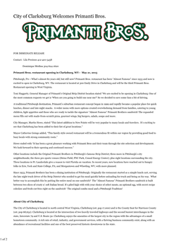 City of Clarksburg Welcomes Primanti Bros. (PDF)