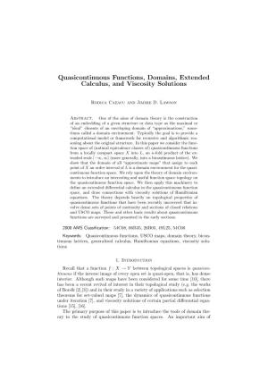 Quasicontinuous Functions, Domains, Extended Calculus, and Viscosity Solutions