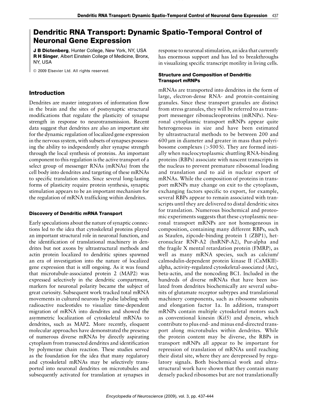 Dynamic Spatio-Temporal Control of Neuronal Gene Expression 437