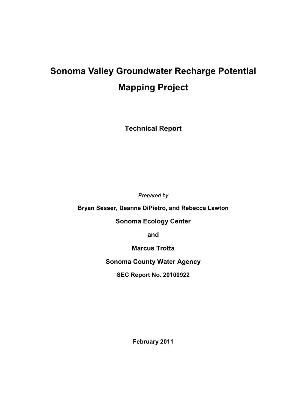Sonoma Valley Groundwater Recharge Mapping