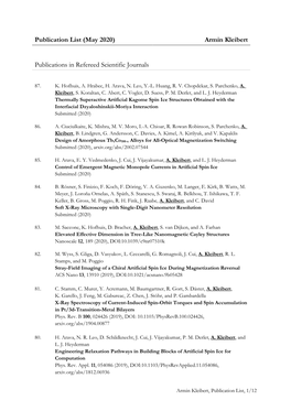 Publication List (May 2020) Armin Kleibert Publications in Refereed