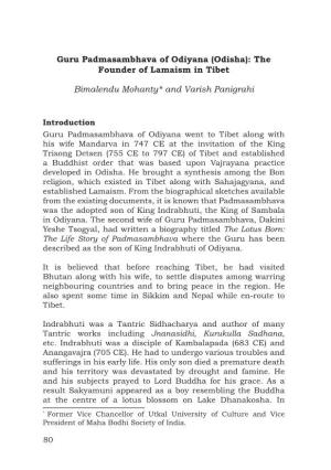 Guru Padmasambhava of Odiyana (Odisha): the Founder of Lamaism in Tibet Bimalendu Mohanty*1And Varish Panigrahi