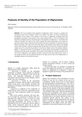 Features of Identity of the Population of Afghanistan