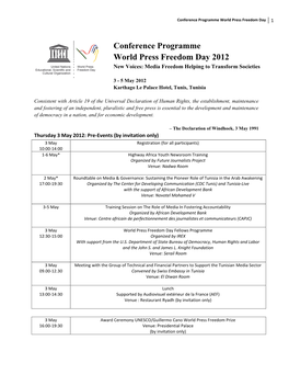 Conference Programme of the World Press Freedom Day 2012