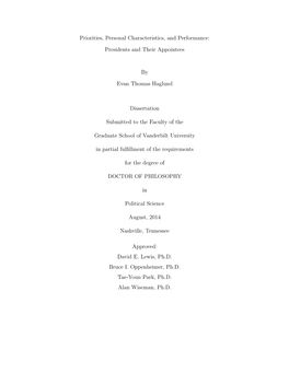 Presidents and Their Appointees by Evan Thomas Haglund Dissertation