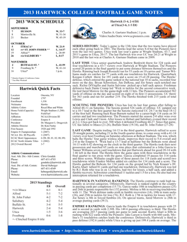 2013 Hartwick College Football Game Notes