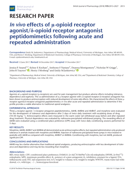 In Vivo Effects of -Opioid Receptor Agonist