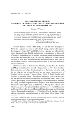 William Belton Murrah: President of Millsaps College and Southern Bishop in America’S Progressive Era