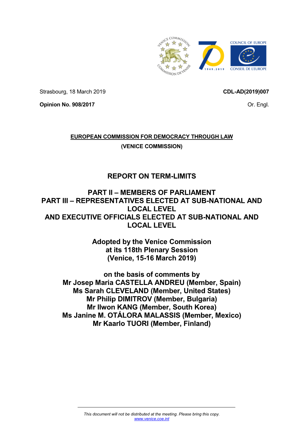 Report on Term-Limits Part Ii – Members of Parliament Part