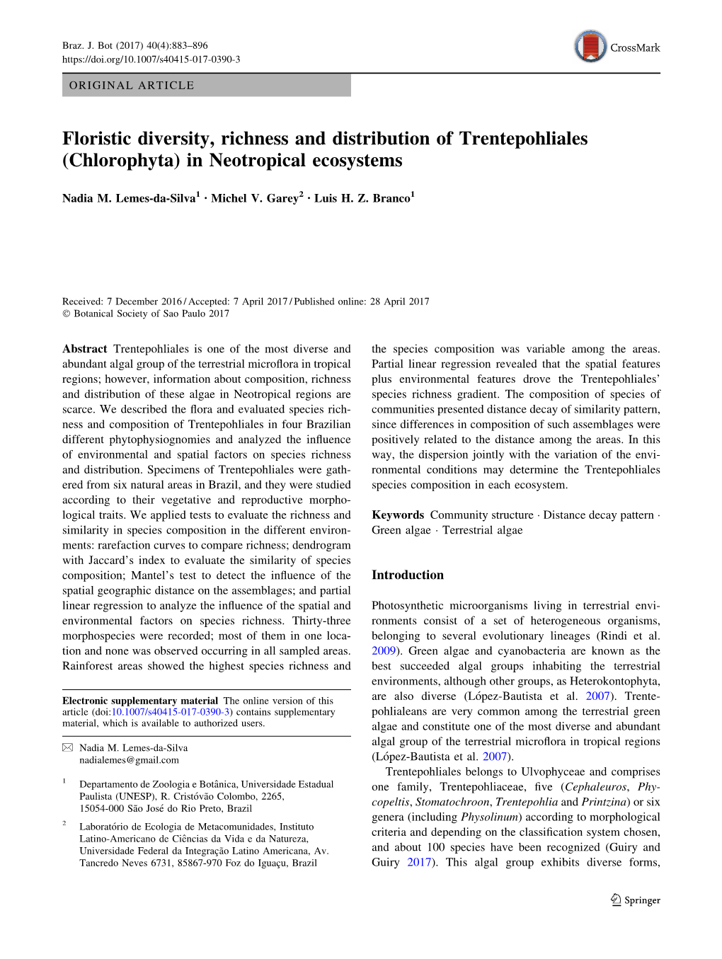 Floristic Diversity, Richness and Distribution of Trentepohliales (Chlorophyta) in Neotropical Ecosystems