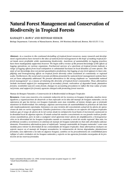 Natural Forest Management and Conservation of Biodiversity in Tropical Forests