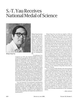 T. Yau Receives National Medal of Science