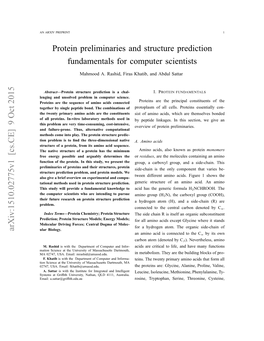 Protein Preliminaries and Structure Prediction Fundamentals For