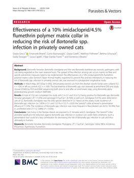 Effectiveness of a 10% Imidacloprid/4.5% Flumethrin Polymer Matrix Collar in Reducing the Risk of Bartonella Spp