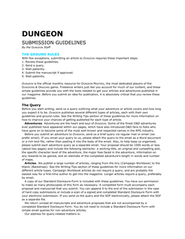 DUNGEON SUBMISSION GUIDELINES by the DUNGEON Staff