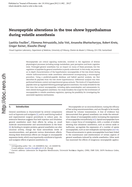 Neuropeptide Alterations in the Tree Shrew Hypothalamus During Volatile Anesthesia
