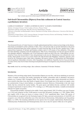 Diptera) from Lake Sediments in Central America: a Preliminary Inventory