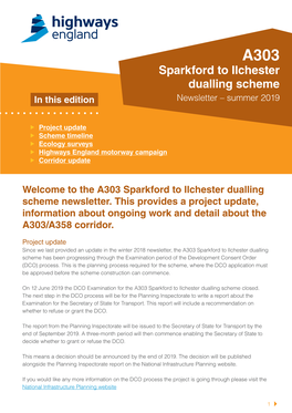 Sparkford to Ilchester Dualling Scheme in This Edition Newsletter – Summer 2019