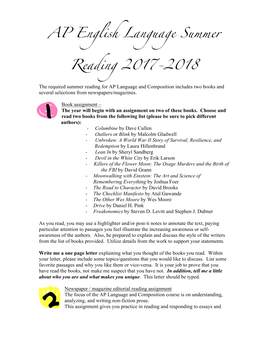 AP English Language Summer Reading 2017-2018