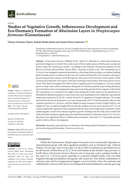 Studies of Vegetative Growth, Inflorescence Development and Eco-Dormancy Formation of Abscission Layers in Streptocarpus Formosu