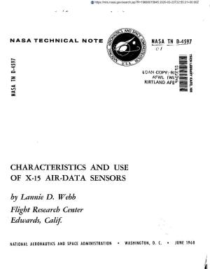 CHARACTERISTICS and USE of X-15 AIR-DATA SENSORS by L"Ie D