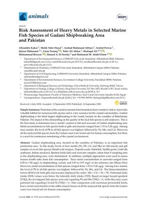 Risk Assessment of Heavy Metals in Selected Marine Fish Species of Gadani Shipbreaking Area and Pakistan