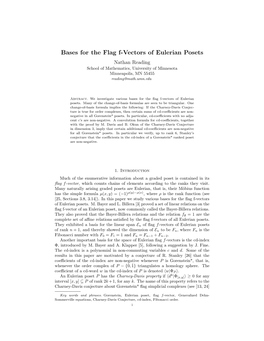 Bases for the Flag F-Vectors of Eulerian Posets Nathan Reading School of Mathematics, University of Minnesota Minneapolis, MN 55455 Reading@Math.Umn.Edu