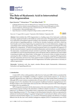 The Role of Hyaluronic Acid in Intervertebral Disc Regeneration