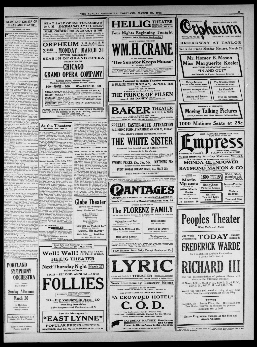 WIECMME WEDNESDAY Days." Writes the Correspondent, Wno MATINEE Title, "A Signs Her Name and Another Comedy Loral Oregonian." SEASON of GRAND OPERA in the Romenke Mr