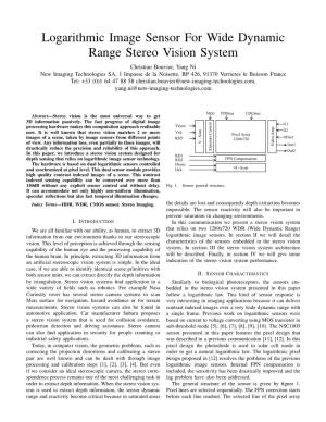 Logarithmic Image Sensor for Wide Dynamic Range Stereo Vision System