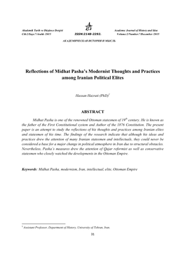 Reflections of Midhat Pasha's Modernist Thoughts and Practices